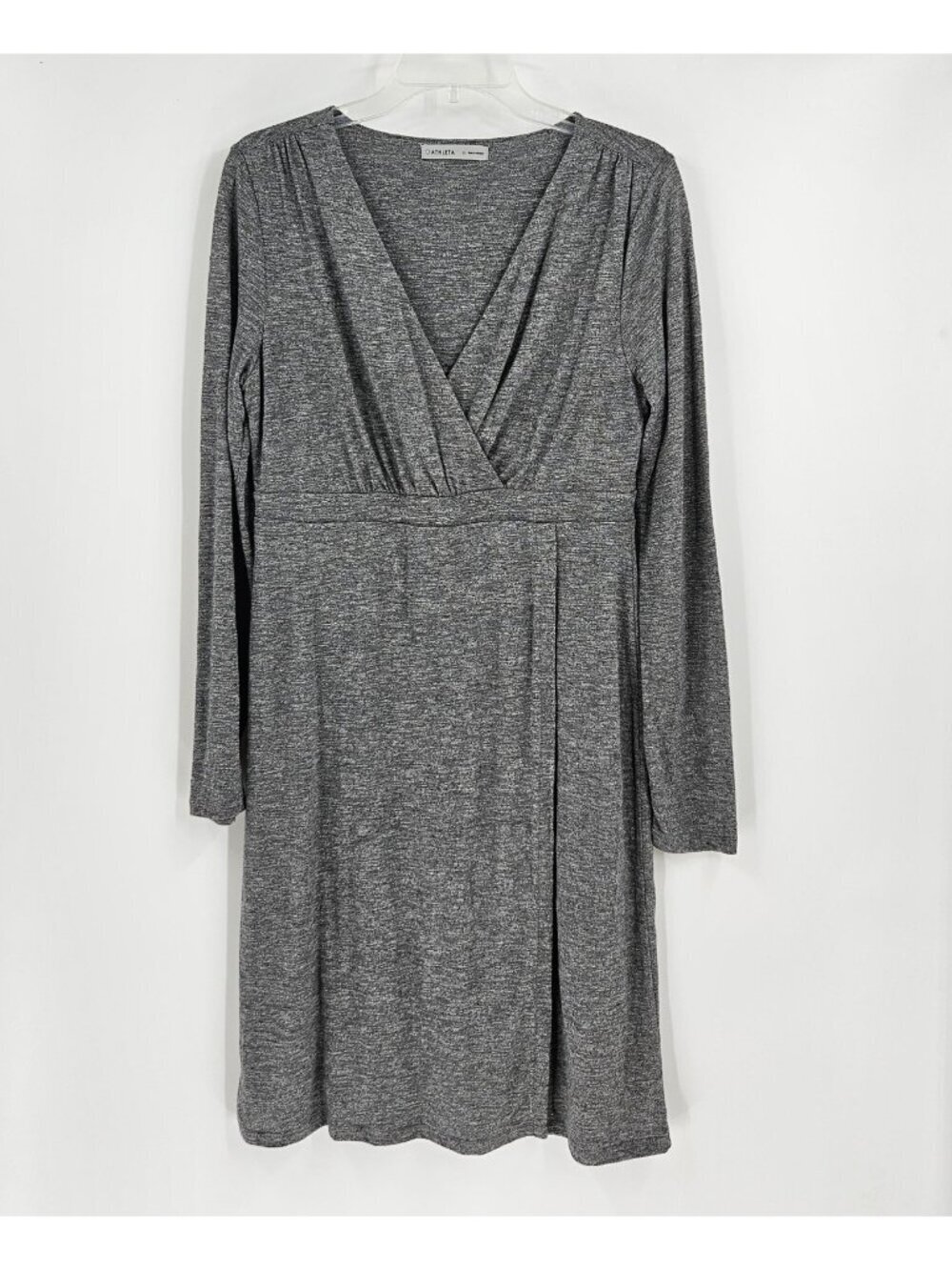 Athleta Long Sleeve Wrap It Up Dress V-Neck Gray Knee Length Medium